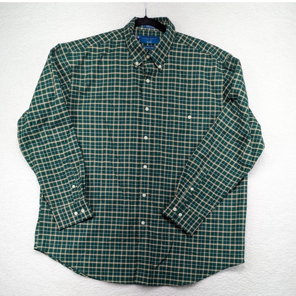 Towncraft XL Green Plaid Long Sleeve Button‎ Down Shirt Menswear Casual